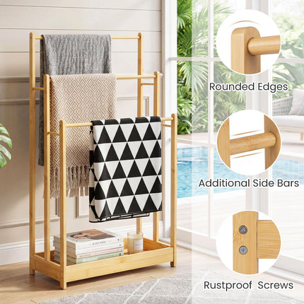 Dreamade 3 Tier Free Standing Bamboo Towel Rack with Storage Shelf