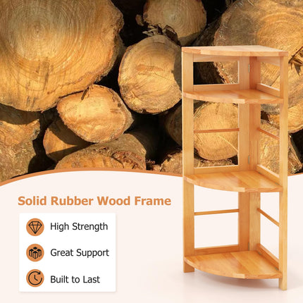 Dreamade 4-Tier Corner Shelf, 34" Bookshelf with Rubber Wood Frame, Anti-Toppling Kit