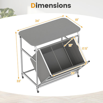Dreamade Laundry Sorter with Foldable Ironing Board 3 Section Tilt Out Laundry Hamper with Removable Bags