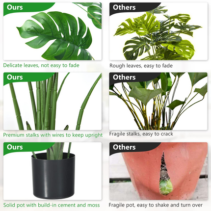 Dreamade Artificial Monstera Deliciosa Plant, 4ft Tall Fake Tropical Palm Tree w/10 Pcs Different Turtle Leaves - DreamadeUS