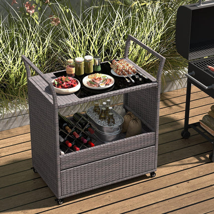Dreamade Rolling Wicker Cart W/Shelves and Big Drawer for Dining Room