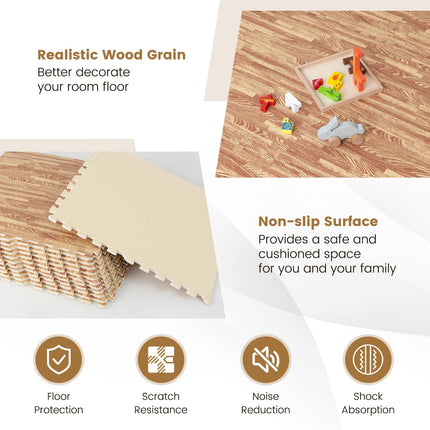Dreamade 25 Pcs 24"x24" Faux Wood Grain EVA Foam Tiles with 50 Borders