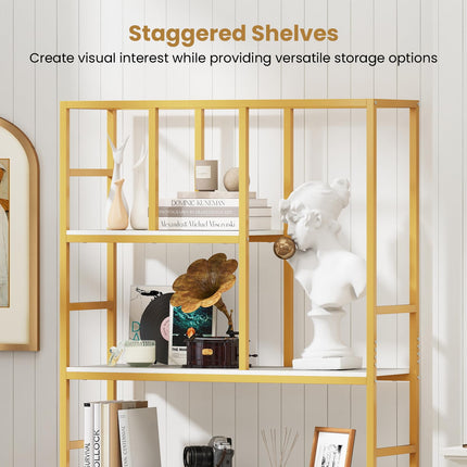 Dreamade 5-Tier Bookshelf 71" Freestanding Golden Bookcase with Open Storage Shelves