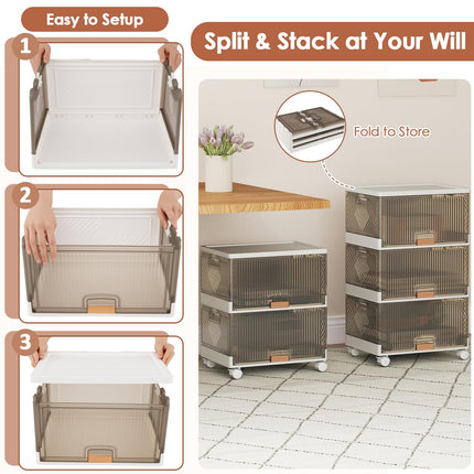 Dreamade 3 Tier Stackable Storage Bins with Lids 13.5 Gal Foldable Shoe Storage Box