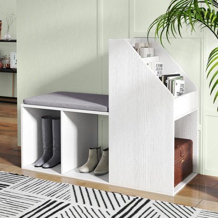 Dreamade Shoe Storage Bench, Entryway Bench w/Side Holder & Padded Seat Cushion, 3 Storage Compartments