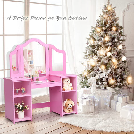 DREAMADE 2-in-1 Kids Make Up Vanity Desk, Pretend Play Kids Vanity w/Detachable Top