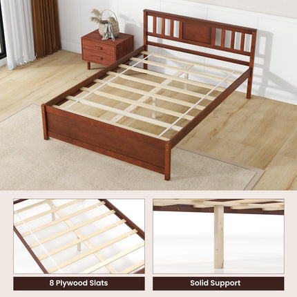 Dreamade Solid Wood Platform Bed Frame, Mid Century Full Bed Frame with Headboard