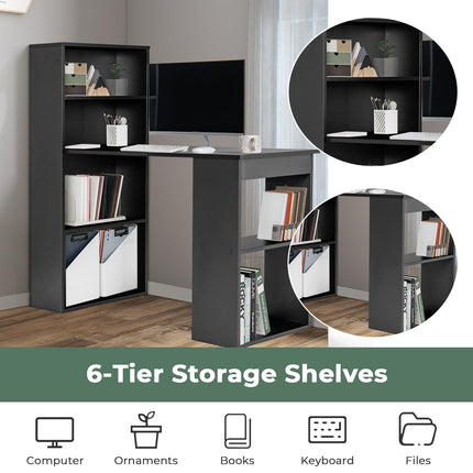 Dreamade 48 Inch Computer Desk with Bookshelf, 3-in-1 Home Office Desk with 4-Tier Bookcase & CPU Stand