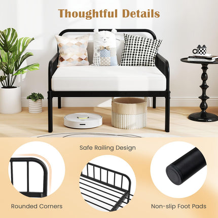 Dreamade Metal Twin Bed Frame, Convertible Sofa Bed with Headboard & Armrests, Pull-Out Sleeper Chair Bed