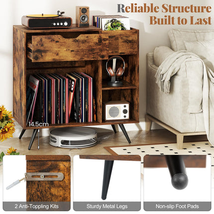 Dreamade Large Record Player Stand with Charging Station