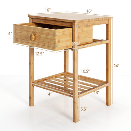 Dreamade Nightstand Bamboo Bedside Table with Drawer, Open Shelf, Multifunctional Side Table