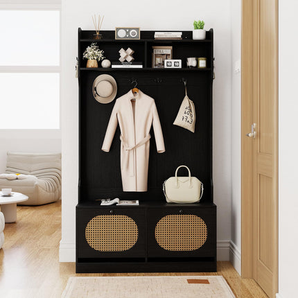 Dreamade 4-In-1 Hall Tree Entryway Bench with Coat Rack & Flip Drawers