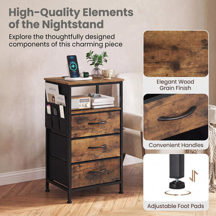Dreamade 27.5" Nightstand with Charging Station & 3 Fabric Drawer (1/2)