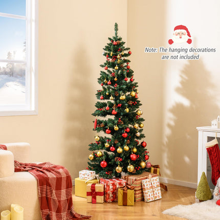 Dreamade 6FT / 7FT Pre-Lit Spiral Christmas Tree with Branch Tips Pine Cones Red Berries