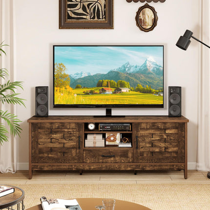 Dreamade Farmhouse TV Stand for 65 Inch TVs 59" Wood Entertainment Center with 2 Woven Accent Doors