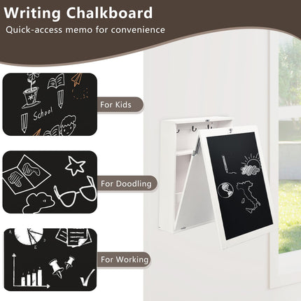 Dreamade Foldable Wall Mounted Desk with Storage Shelves Hooks & Chalkboard
