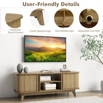 Dreamade TV Stand for 55-Inch TV, Entertainment Center with Dual Sliding Doors, Enclosed Cabinets, Adjustable Shelf