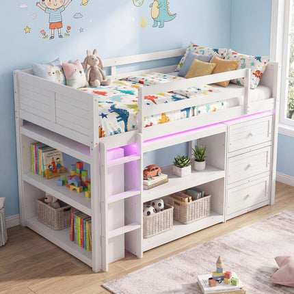 Dreamade Loft Bed Twin Size with LED Lights