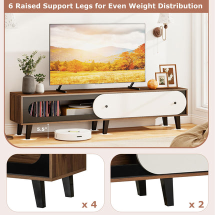 Dreamade TV Stand for 80 Inch TVs Mid Century Modern Entertainment Center with Sliding Door Cabinet