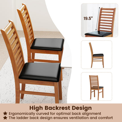 Dreamade Wooden Dining Chairs Set PU Leather Upholstered Kitchen Armless Chairs w/Rubber Wood Legs