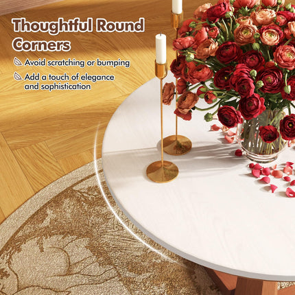 Dreamade Round Dining Table, 36” Kitchen Table with Base, Solid Rubber Wood Frame, Breakfast Table for 4 People