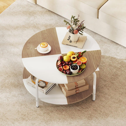 Dreamade Round Coffee Table 2-Tier Center Table with Open Storage Shelf