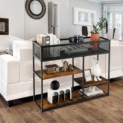Dreamade Hallway Table for Entryway - 4-Tier Console Table for Entryway with Wire Basket