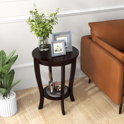 Dreamade Round End Table with Storage Shelf Set of 2, Retro Nightstand with Solid Wood Legs, 24.5" Accent Table for Small Spaces
