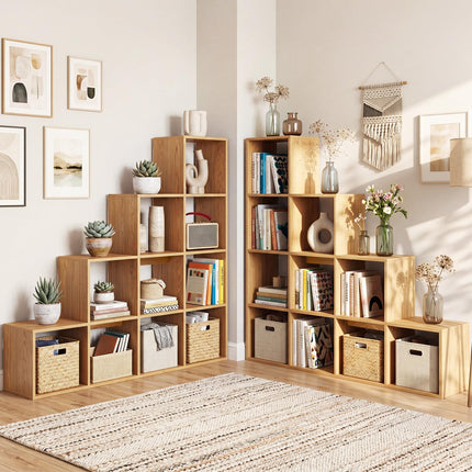 Dreamade 51" Wooden 10-Cube Stepped Bookcase for Living Room