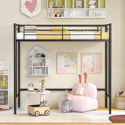 Dreamade Metal Loft Bed Twin Size, Heavy Duty Metal Loft Bed Frame
