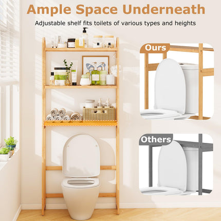Dreamade Bamboo Over The Toilet Storage, 3-Tier Bathroom Toilet Shelf Rack