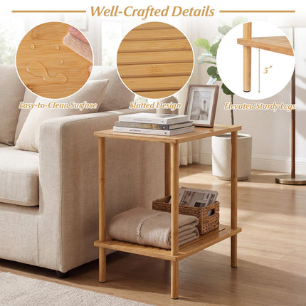 Dreamade Bamboo Side Table Set of 2 w/Storage Shelves