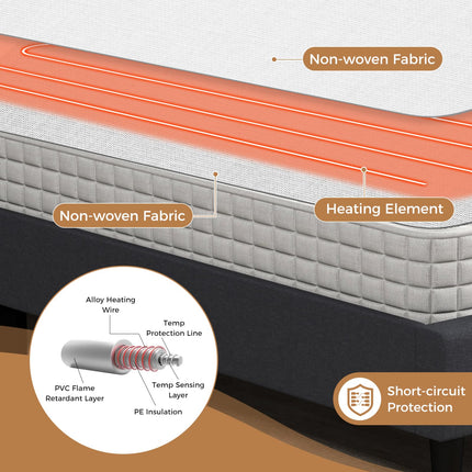 Dreamade Heated Mattress Pad, 9 Heat Setting, 9-Hour Auto Off, Overheat Protection, White, Twin Size, 76” x 39”