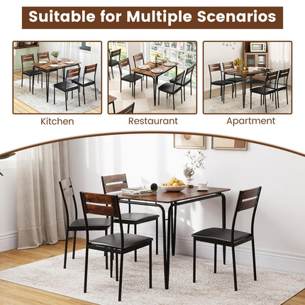 Dreamade 5-Piece Dining Table Set Industrial Rectangular Kitchen Table and 4 Armless Chairs