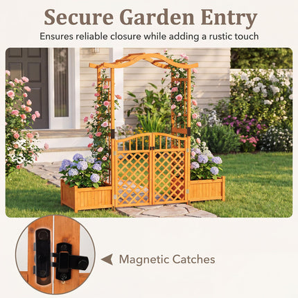 Dreamade 83" Wooden Garden Arbor with Gate and 2 Planter Boxes