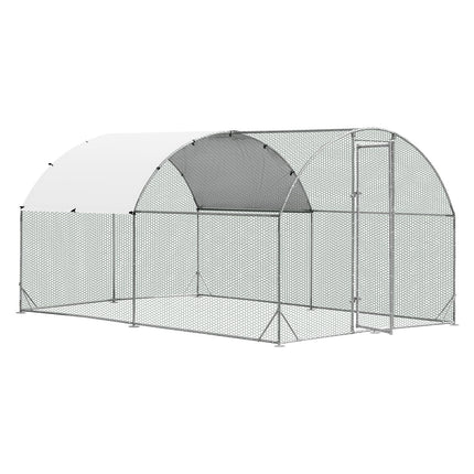 Dreamade Metal Chicken Coop, Galvanized Walk-in Chicken Run with Waterproof PE Cover, Dome