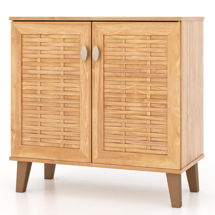 Dreamade Shoe Cabinet with Doors, 4-Tier Farmhouse Shoe Storage Cabinet with 3 Adjustable Shelves