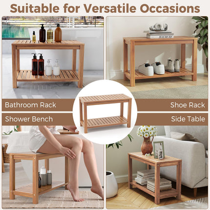 Dreamade 30 Inch Teak Shower Bench with Shelf