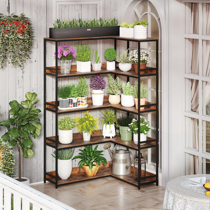 Dreamade 5 Tier Corner Bookshelf with Metal Frame for Living Room