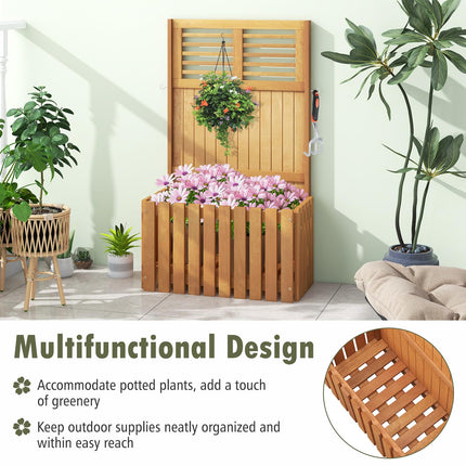 Dreamade Set of 1/2 Raised Garden Bed with Trellis, 41” Wooden Potted Plant Box w/Privacy Screen