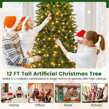 Dreamade 12ft Pre-Lit Artificial Christmas Tree with 360° Quick Power Connector
