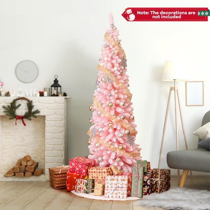 Dreamade 6ft Pink Slim Pencil Christmas Tree, Artificial Unlit Skinny Xmas Full Tree with 460 Branch Tips