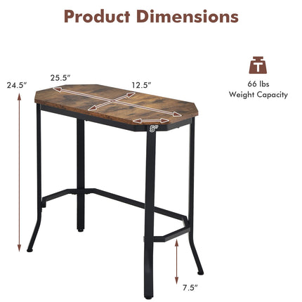 Dreamade Narrow End Table w/Rustic Wood Grain & Stable Steel Frame, 25.5"x12.5"x24.5" Rustic Brown