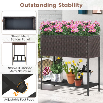 Dreamade Raised Garden Bed with Legs, Rattan Elevated Planter Box w/Storage Shelf