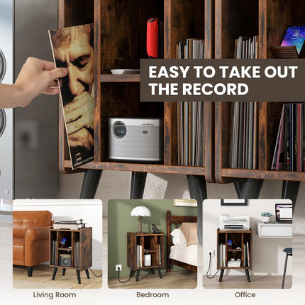 Dreamade Record Player Stand, Turntable Stand with Charging Station