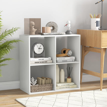 Dreamade 4-Cube Bookcase, White Cubby Bookshelf w/Back Guardrail & Anti-Tipping Kits