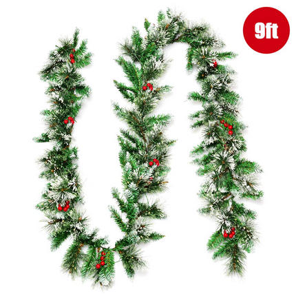 Dreamade 9FT Pre-lit Christmas Garland, Artificial Christmas Pine Rattan w/Timer - DreamadeUS