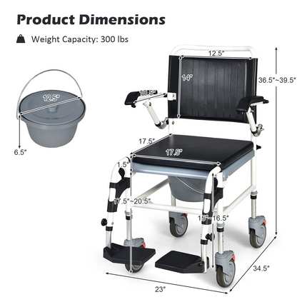 Dreamade 4-in-1 Bedside Commode Shower Wheelchair