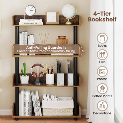 Dreamade 4-Tier Freestanding Bookcase with Anti-Tipping Kit | 4 Shelf Bookcase for Living Room Bedroom Study