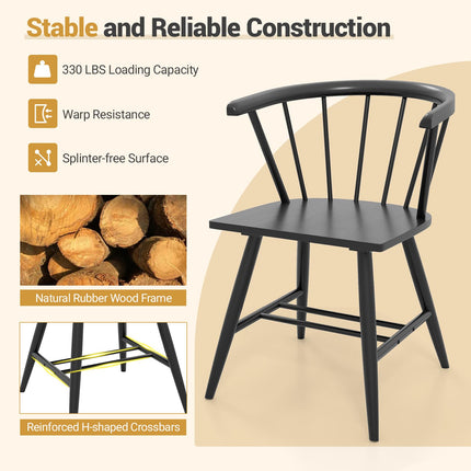 Dreamade Windsor Dining Chairs Set of 2/4 Mid-Century Modern Black Kitchen Chairs w/Solid Rubber Wood Frame